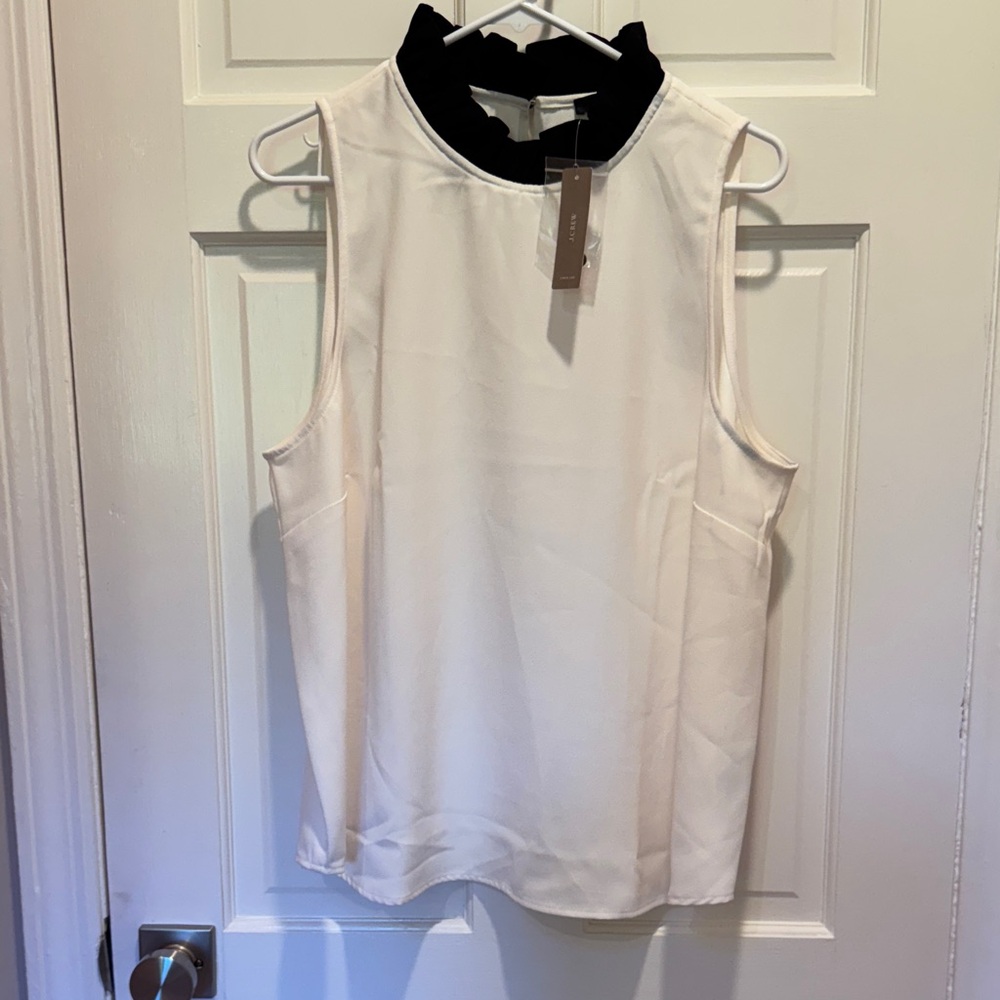 J. Crew White Blouse with Black Collar